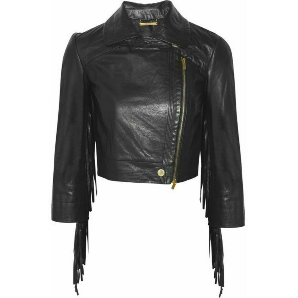 DVF Mikhaila fringed leather biker jacket Sz 10